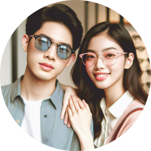 young Asian man and woman both with stylish glasses